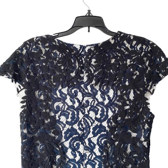 Tadashi Shoji Contrast Embroidered Lace Panel Dress size 12 Blue Black - Picture 6 of 10